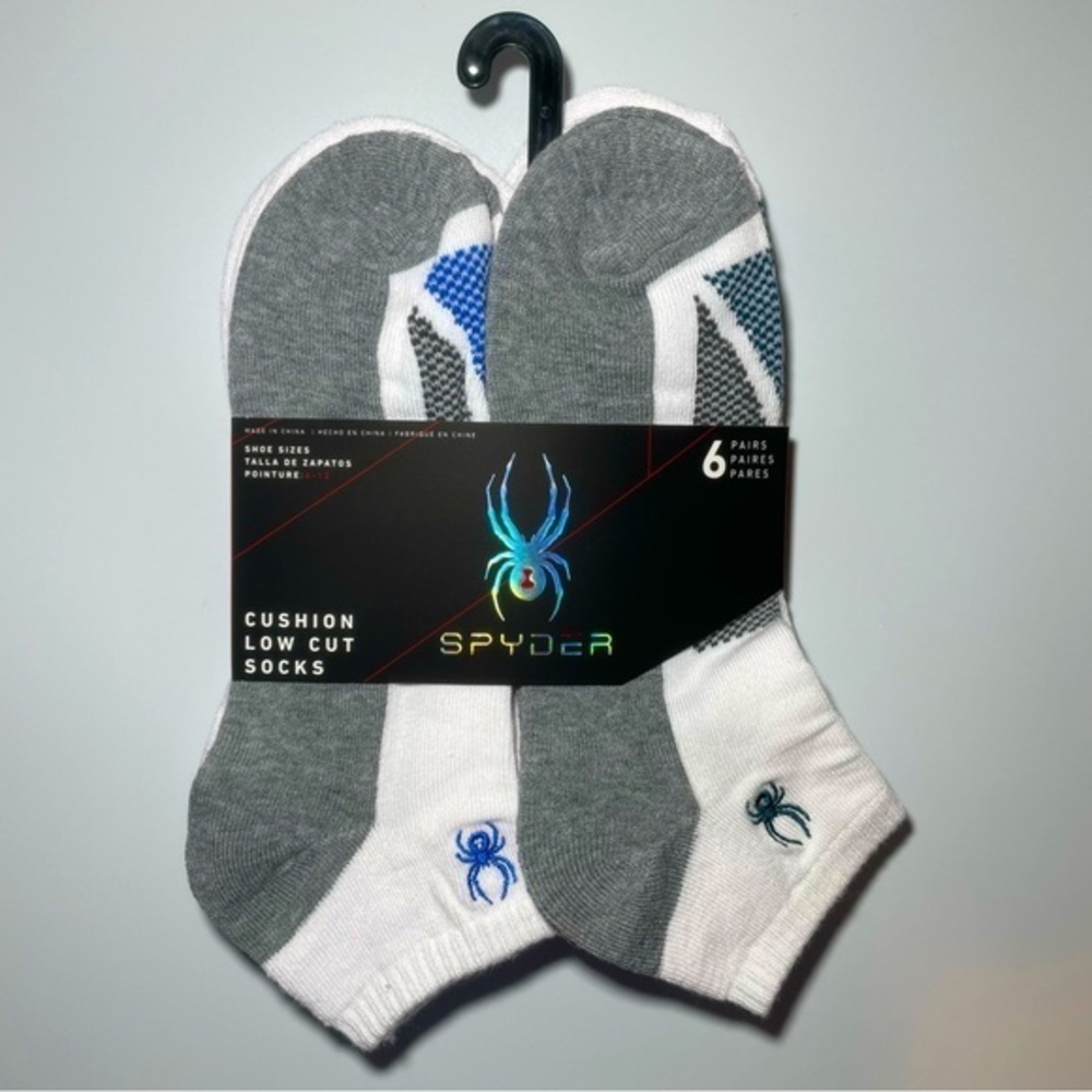 Spyder men’s low cut socks 6 pairs size 6-12 white gray blue